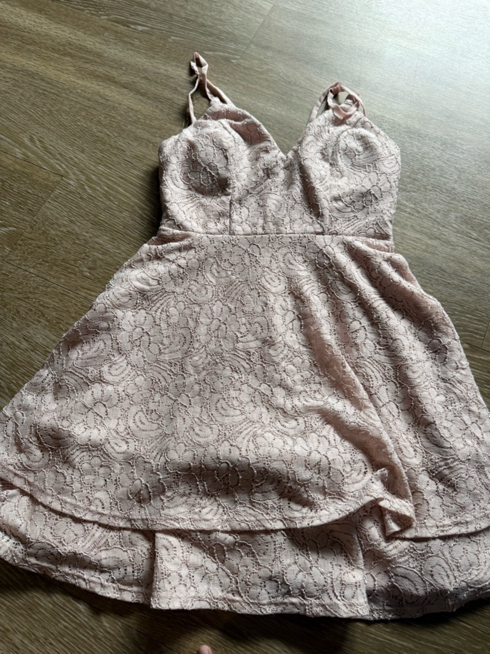 Lace A-Line Spaghetti Strap Dress in Blush